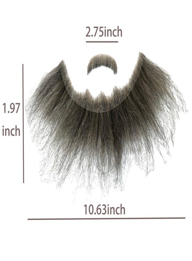 Voloria Fake Beard Human Hair Full Hand Tied Facial Hair False Beards Lace Invisible Face Mustache for Party Makeup Cosplay Costume Party 6-7INCH (Black Mixed Grey Color) - Image 2