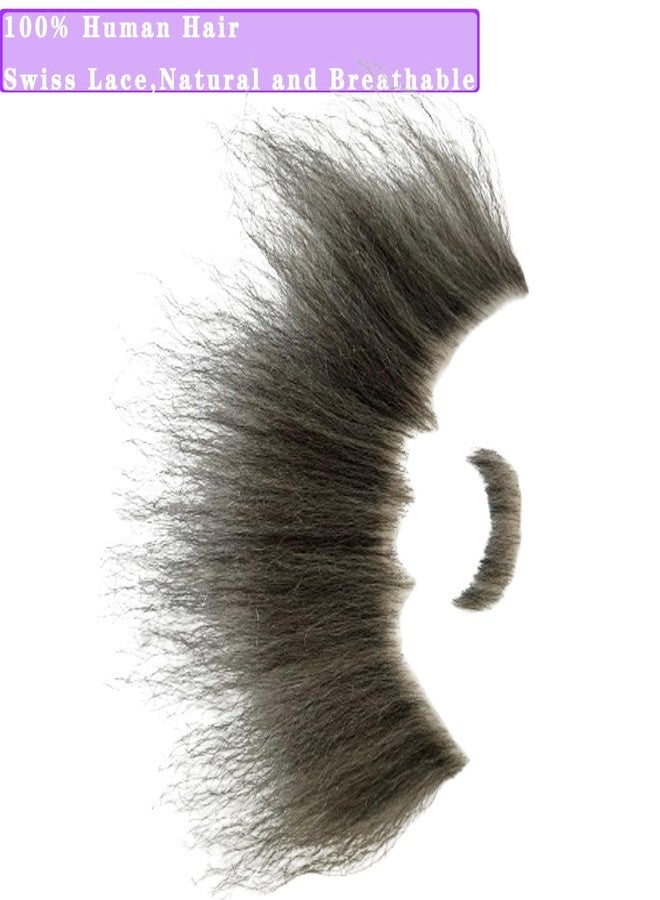 Voloria Fake Beard Human Hair Full Hand Tied Facial Hair False Beards Lace Invisible Face Mustache for Party Makeup Cosplay Costume Party 6-7INCH (Black Mixed Grey Color) - Image 4