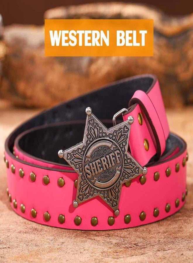 Yalice Women Western Leather Belt for Men Star Buckle Country Belts Cowboys Cowgirls Belt for Jeans Pants Lady Waist Belt (Pink, Fits Waist Size: 27''-35'') - Image 4