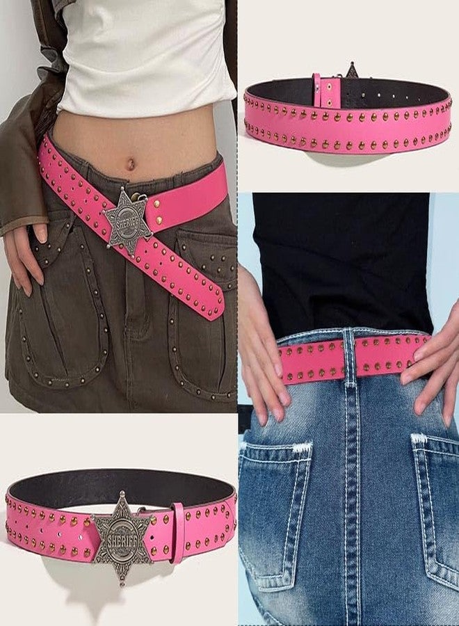 Yalice Women Western Leather Belt for Men Star Buckle Country Belts Cowboys Cowgirls Belt for Jeans Pants Lady Waist Belt (Pink, Fits Waist Size: 27''-35'') - Image 5