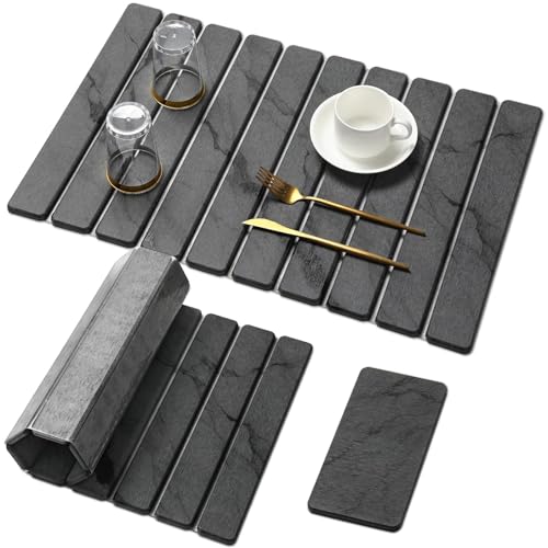 Linidcoud Large Stone Dish Drying Mat for Kitchen Counter Quick Dry Stone Dishes MatsFoldable Water Absorbing Diatomaceous Earth Drying Organizer Pad for Plate Rack Bottles UtensilsDark Gray 2416 8x4 - Image 1