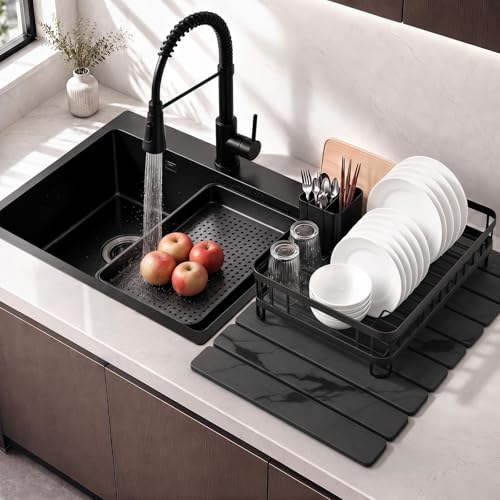 Linidcoud Large Stone Dish Drying Mat for Kitchen Counter Quick Dry Stone Dishes MatsFoldable Water Absorbing Diatomaceous Earth Drying Organizer Pad for Plate Rack Bottles UtensilsDark Gray 2416 8x4 - Image 3