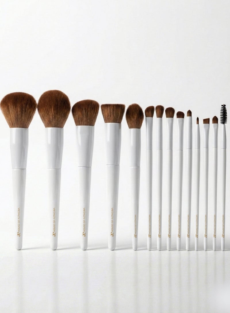 House of Aetheria 14 piece Pearl Make Up Brush Set, V- Shape Puff, Soft Canvas Bag, Make Up Bag - Image 2