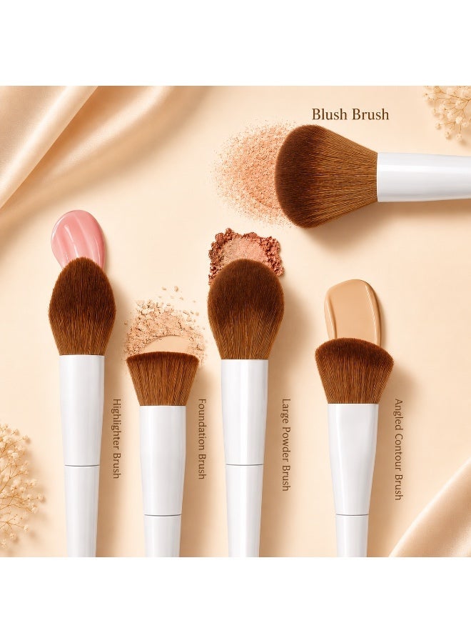 House of Aetheria 14 piece Pearl Make Up Brush Set, V- Shape Puff, Soft Canvas Bag, Make Up Bag - Image 3