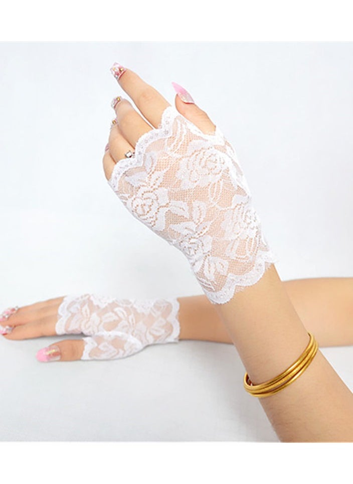 Generic - Fingerless Lace Gloves Wrist Length Flower Lace Gloves Bridal Wedding Gloves - Image 1
