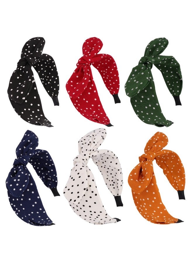 Jaciya Bow Headbands For Girls Women Hair Accessories Polka Dot Headbands With Bow Knotted Head Band Vintage Bunny Ears Hair Hoop(Black/White/Red/Blue/Green/Orange) - Image 2