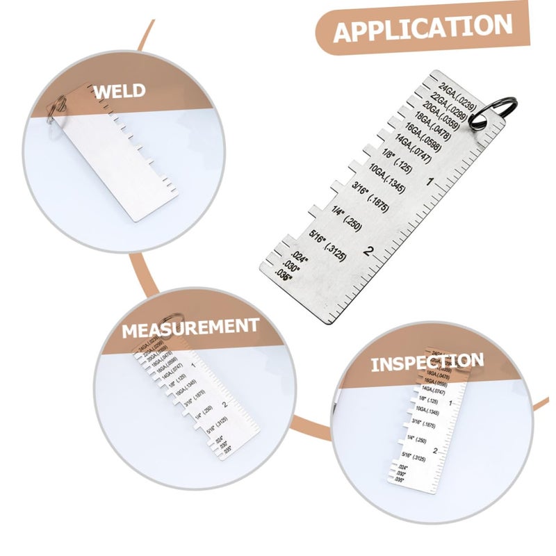 3 قطع مقياس سمك اللحام من الفولاذ المقاوم للصدأ، أداة قياس صفائح معدنية مع سلسلة مفاتيح - Image 3