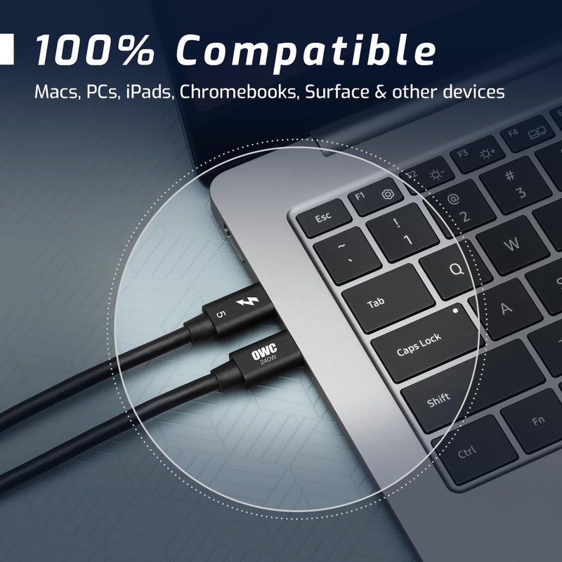 OWC 1M Thunderbolt 5 (USB-C) Cable,up to 80Gb/s of bi-Directional Data Speed, up to 120Gb/s for Higher Display Bandwidth, 240W - Image 3