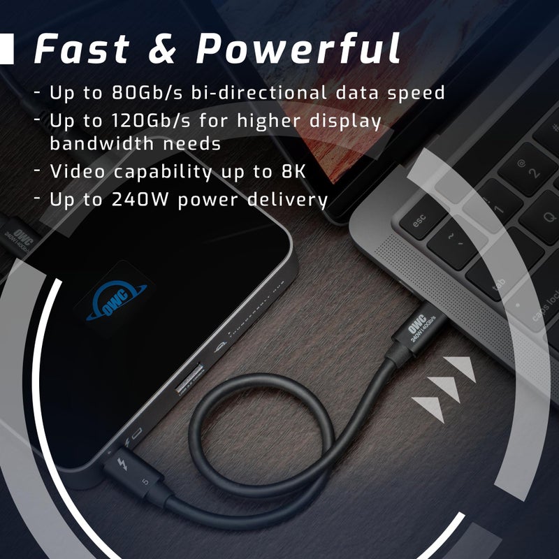 OWC 1M Thunderbolt 5 (USB-C) Cable,up to 80Gb/s of bi-Directional Data Speed, up to 120Gb/s for Higher Display Bandwidth, 240W - Image 1
