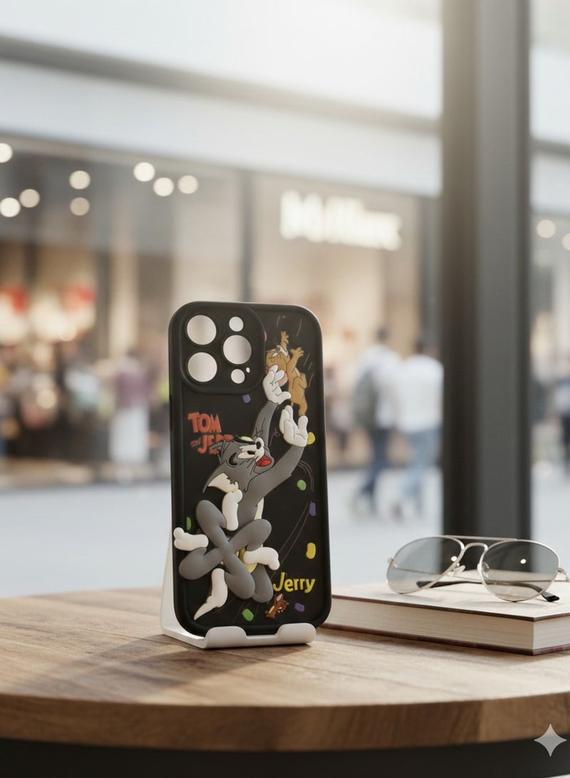 Grace Playful: Black Silicone Tom & Jerry Phone Case - Cute Cartoon Classic Animation Series Cover for iphone 16 pro max - Image 1