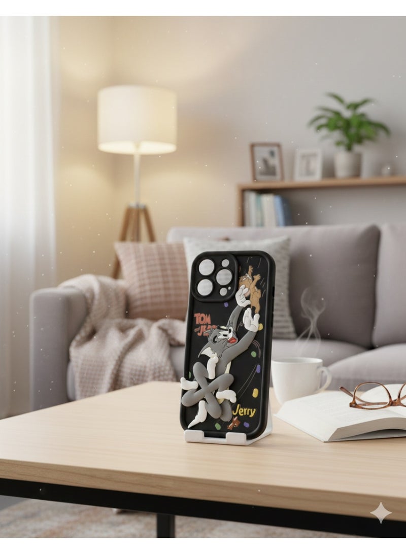 Grace Playful: Black Silicone Tom & Jerry Phone Case - Cute Cartoon Classic Animation Series Cover for iphone 16 pro max - Image 3