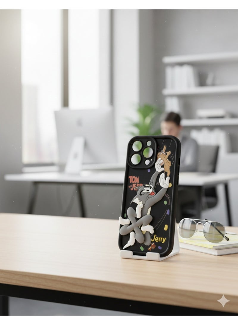 Grace Playful: Black Silicone Tom & Jerry Phone Case - Cute Cartoon Classic Animation Series Cover for iphone 16 pro max - Image 2
