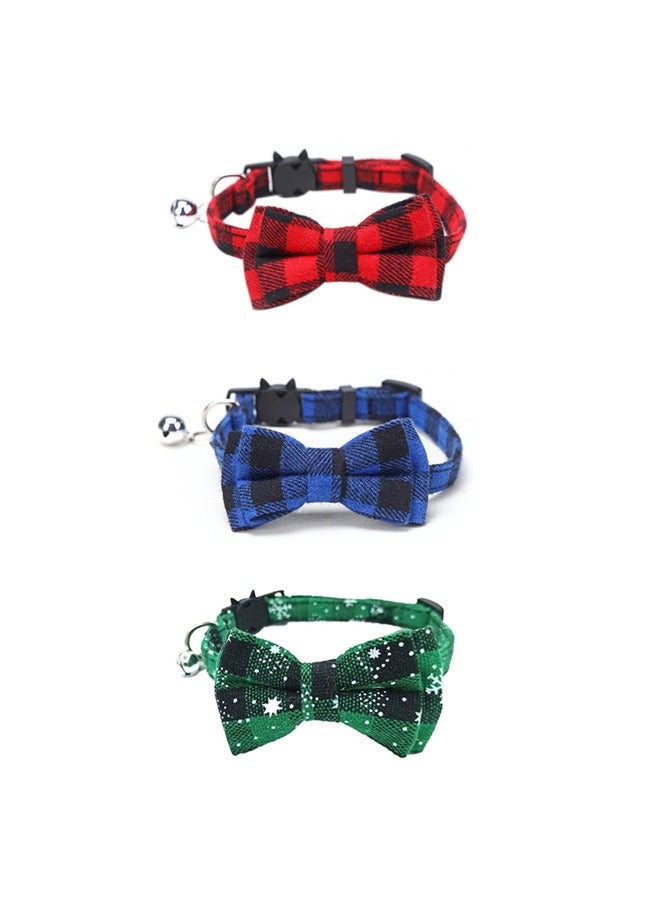 GUSGU 3 Pack Cat Collar Breakaway with Cute Bow Tie and Bell for Pet Kitten Cats and Small Dogs with Breakaway Buckle Safety Adjustable from 20-27cm Plaid - Image 1