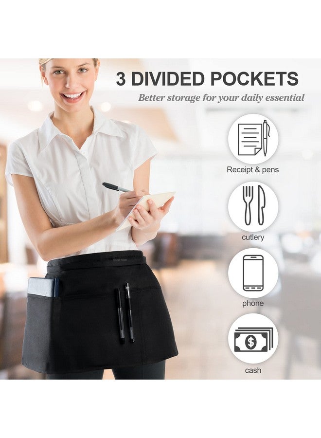 BOHARERS 3 Pack Server Aprons With 3 Pockets, Oil & Waterproof Waitress Waiter Short Half Waist Apron - Image 3
