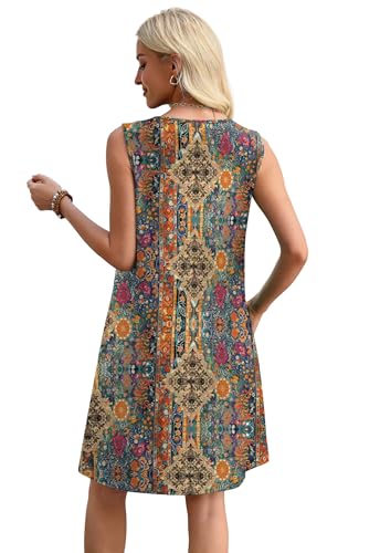 Sipaya Western Dresses for Women 2026 Summer Vestidos Casuales para Mujer Boho Chic Sping Dress V Neck Sundresses Cowgirl Outfits Country Concert Orange Printed L - Image 5
