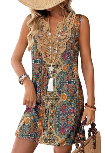 Sipaya Western Dresses for Women 2026 Summer Vestidos Casuales para Mujer Boho Chic Sping Dress V Neck Sundresses Cowgirl Outfits Country Concert Orange Printed L - Image 1