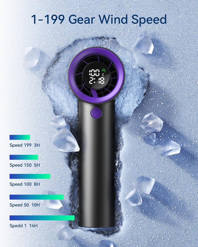 Kimguard Mini Handheld Fan, Speed(1-199) Powerful Turbo Portable Fan, 30000 RPM High Speed Moter [14H Max Cooling Time] 5000mAh Battery Rechargeable,Pocket Personal Small Travel GIfts for Women,Black Purple - Image 5