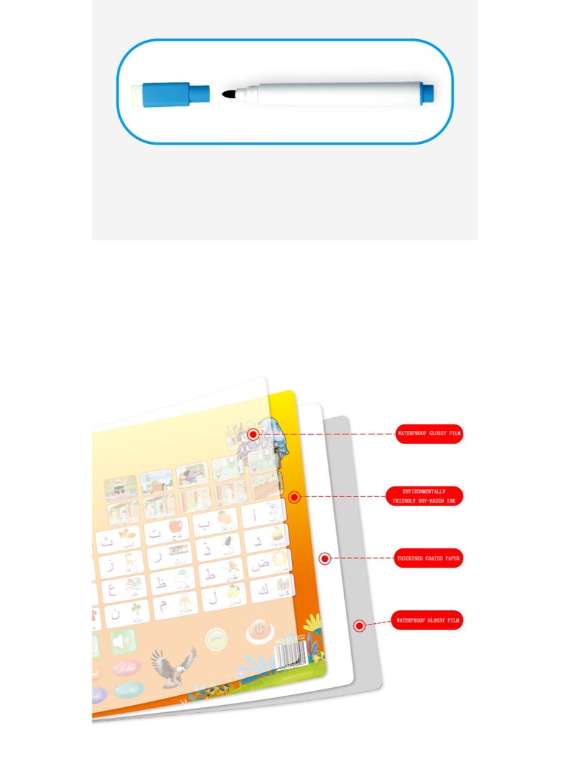 هالامودو لعبة الصوت العربية للأطفال التعليم المبكر التنوير المجلس الإلكتروني مع قلم اللوحة البيضاء ، آلة قراءة نقطة التعلم التفاعلية ، مع تصميم آمن للصوت الواضح القابل للكتابة والمسح ، مخطط جداري صوتي ، متعدد الألوان ، 35 * 28.5 سم - Image 5