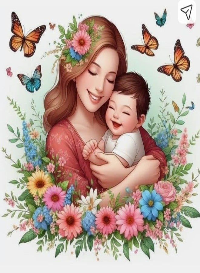 Mother & Baby Floral Vinyl Wall Sticker, Watercolor Style with Butterflies and Flowers, 60 cm x 60 cm, Removable Nursery Decor