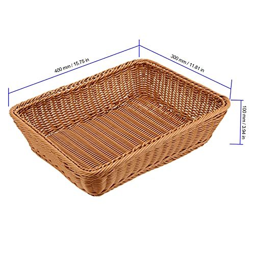FUNSUEI 3 Pack 15.6 x 11.8 x 3.4 Inches Rectangular Poly Wicker Bread Baskets, Food Serving Baskets, Handmade Woven Pantry Organizer for Storing Bread, Vegetables, Fruits, Snacks and Crafts, Brown - Image 2