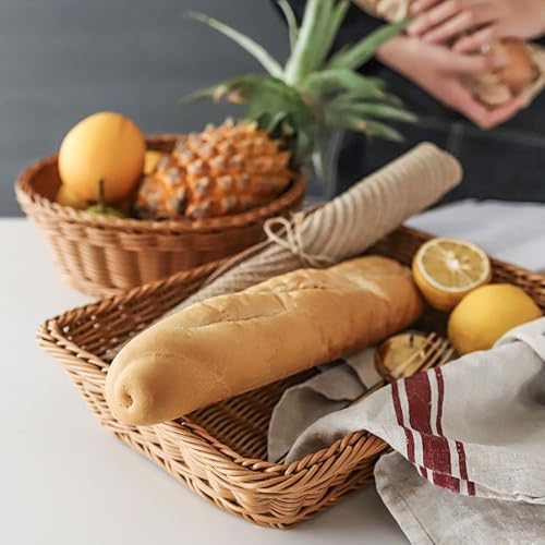 FUNSUEI 3 Pack 15.6 x 11.8 x 3.4 Inches Rectangular Poly Wicker Bread Baskets, Food Serving Baskets, Handmade Woven Pantry Organizer for Storing Bread, Vegetables, Fruits, Snacks and Crafts, Brown - Image 5