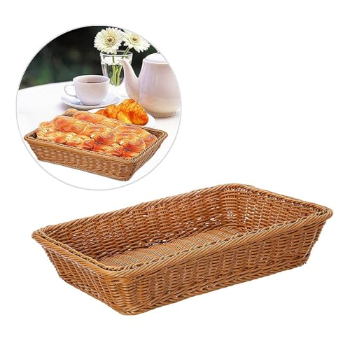 FUNSUEI 3 Pack 15.6 x 11.8 x 3.4 Inches Rectangular Poly Wicker Bread Baskets, Food Serving Baskets, Handmade Woven Pantry Organizer for Storing Bread, Vegetables, Fruits, Snacks and Crafts, Brown - Image 4