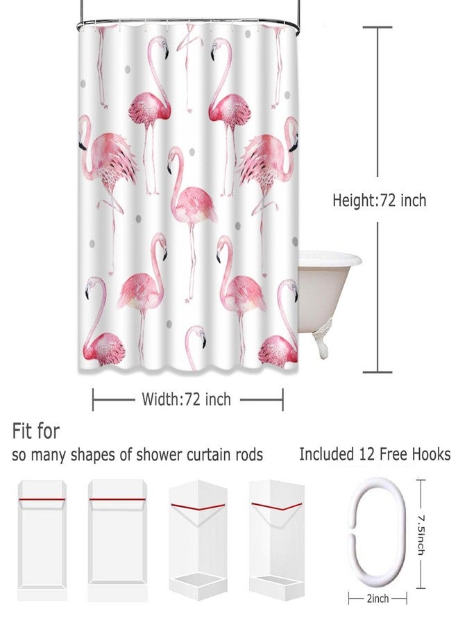 ArtSocket Shower Curtain Watercolor Bath Pink Flamingos Grey Polka Dots Chic Tropical Home Bathroom Decor Polyester Fabric Waterproof 72 x 72 Inches Set with Hooks - Image 3