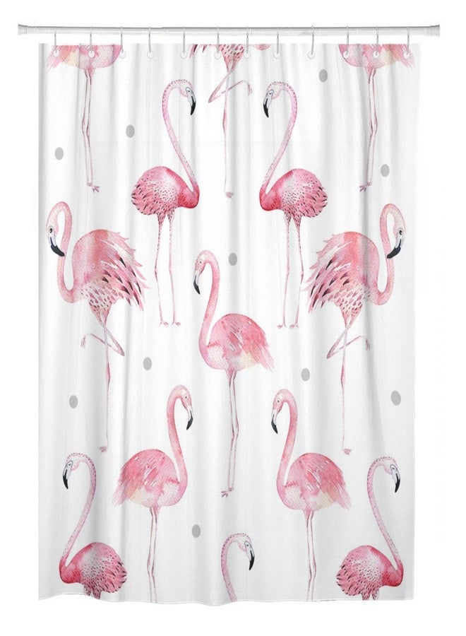 ArtSocket Shower Curtain Watercolor Bath Pink Flamingos Grey Polka Dots Chic Tropical Home Bathroom Decor Polyester Fabric Waterproof 72 x 72 Inches Set with Hooks - Image 1