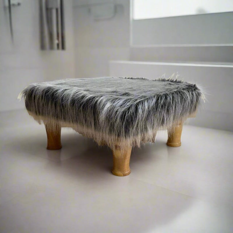 HOMDECLOYAL Premium Heavy Quality Hardwood Super Strong Modern Faux fur with Printed Cover Wooden Stool 15X15X8 inch for Sitting in Living Room Pooja Room Footrest Gray_Fur - Image 5