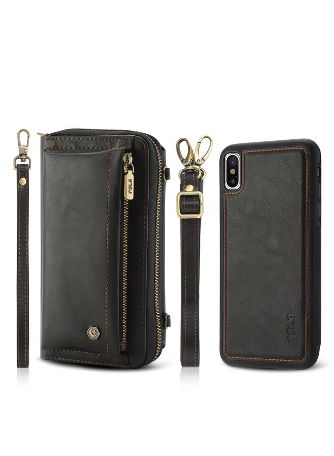 S-TOP Case For iPhone XS Crossbody Multi-functional Zipper Wallet Leather Phone Case - Image 1