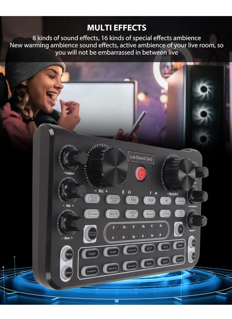 بورتوني - بطاقة صوت X60 Live Broadcast بطاقة صوت متعددة التأثيرات الصوتية خلاط DJ خارجي ستيريو جسم معدني غير لامع بلوتوث تقليل الضوضاء بطاقة صوت مباشر للهاتف المحمول بث الكاريوكي والألعاب - Image 1