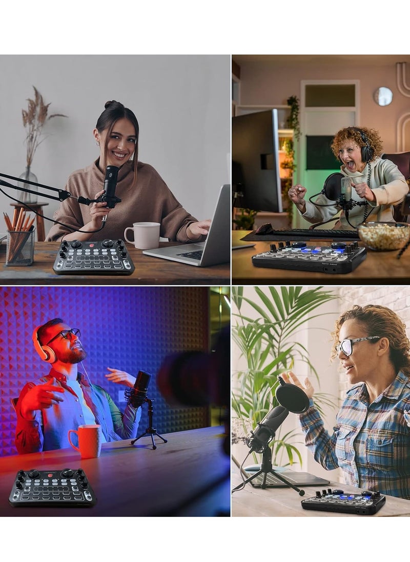 بورتوني - بطاقة صوت X60 Live Broadcast بطاقة صوت متعددة التأثيرات الصوتية خلاط DJ خارجي ستيريو جسم معدني غير لامع بلوتوث تقليل الضوضاء بطاقة صوت مباشر للهاتف المحمول بث الكاريوكي والألعاب - Image 1