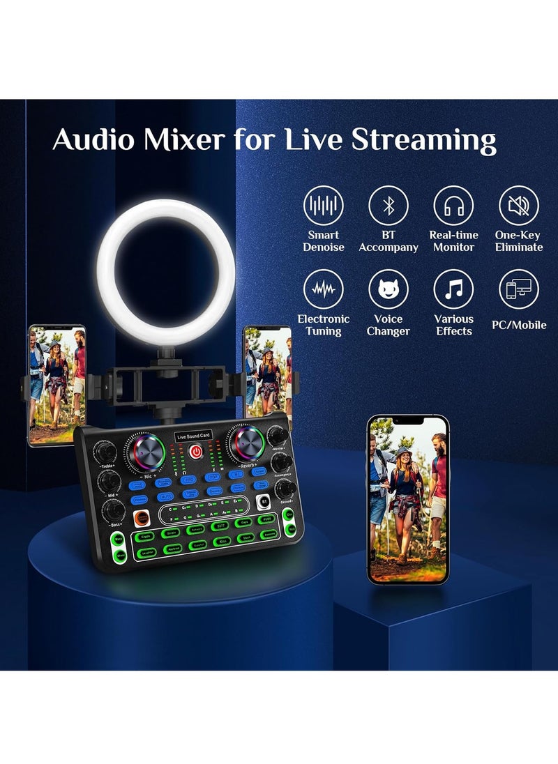 بورتوني - بطاقة صوت X60 Live Broadcast بطاقة صوت متعددة التأثيرات الصوتية خلاط DJ خارجي ستيريو جسم معدني غير لامع بلوتوث تقليل الضوضاء بطاقة صوت مباشر للهاتف المحمول بث الكاريوكي والألعاب - Image 1