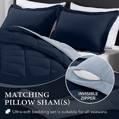 downluxe Queen Comforter Set - Blue and Sapphire Queen Comforter, Soft Bedding Sets for All Seasons -3 Pieces - 1 Comforter (88"x92") and 2 Pillow Shams(20"x26") - Image 3