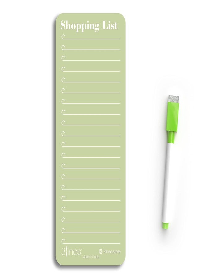 3 Lines Shopping List Fridge Magnet with Marker|Smart Planning & Shopping for Family, Working Professionals|to Do List| Acrylic Magnetic Notepad for Kitchen Organisation|9x24 cms|Kiwi Color|Regular - Image 1