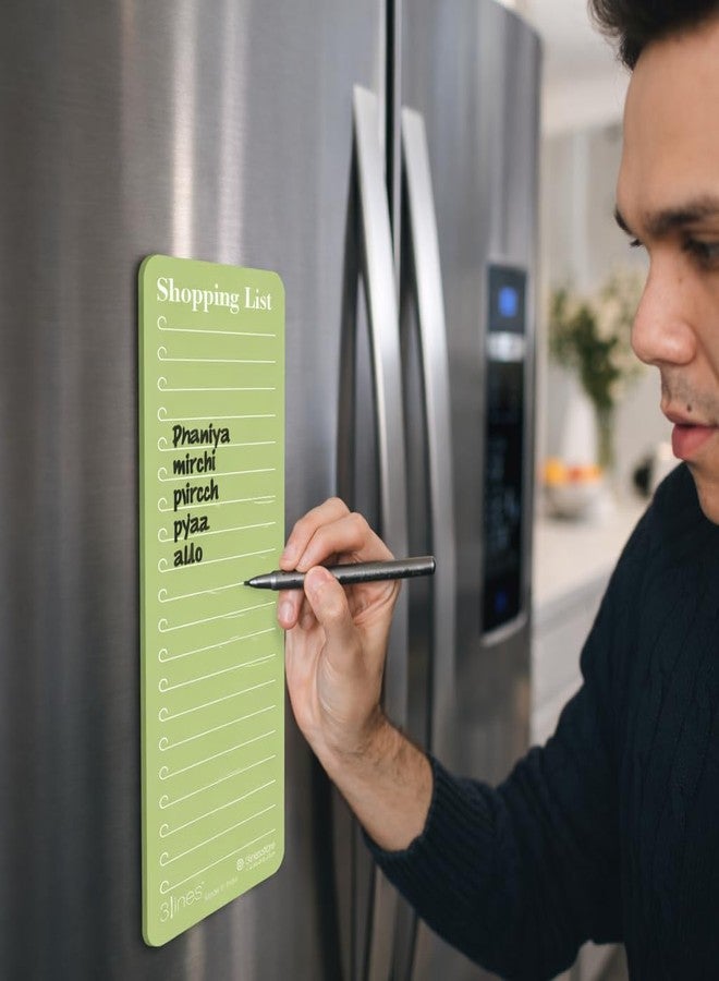 3 Lines Shopping List Fridge Magnet with Marker|Smart Planning & Shopping for Family, Working Professionals|to Do List| Acrylic Magnetic Notepad for Kitchen Organisation|9x24 cms|Kiwi Color|Regular - Image 2