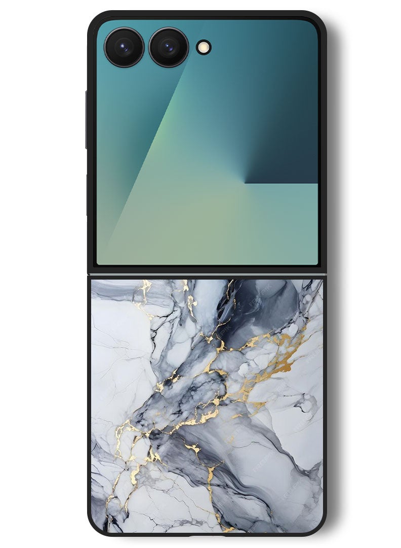 Theodor Case Compatible with Samsung Galaxy Z Flip 7 - 6.9 Inch Protection Shockproof Bumper Cover Grey Marble Blush - Image 1