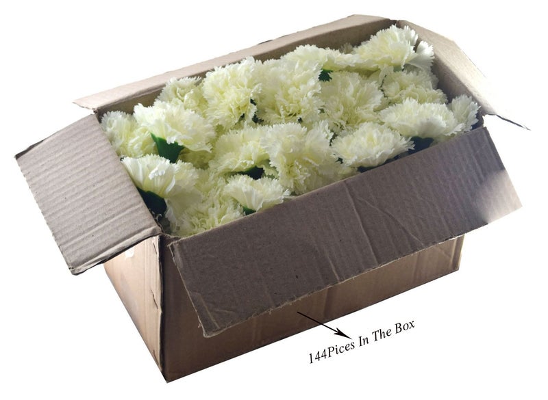 Fourwalls Artificial Wedding Decorations Loose Carnation Flower Heads Pack of 144 Pcs White - Image 2