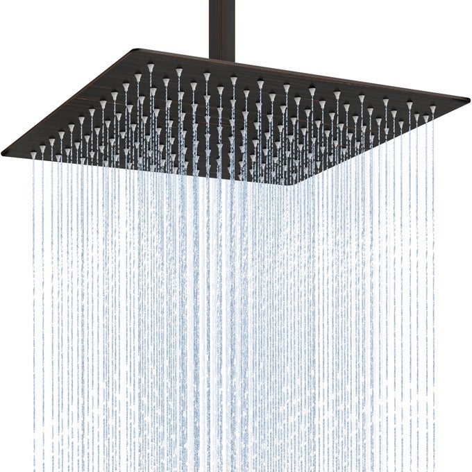 RAIN SHOWER HEAD STAINLESS STEEL LARGE RAINFALL SHOWER HEAD HIGH PRESSURE BATHROOM WATERFALL SQUARE SHOWERHEAD CEILING OR WALL MOUNT OILRUBBED BRONZE 12 INCH