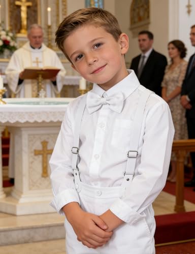 A&J DESIGN AJ DESIGN Baby Boy Christening Outfit Toddler Baptism Clothing Formal Gentleman Dress Suit 34T White - Image 3