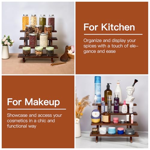 DAOYOUSKY Wooden Rustic Cupcake Stand for 24 Cupcakes, Stepped Wood Display Stand for Weddings, Tiered Party Table Display Riser for Food , Dessert, Cookie, Decor, Craft Show, Brown - Image 4