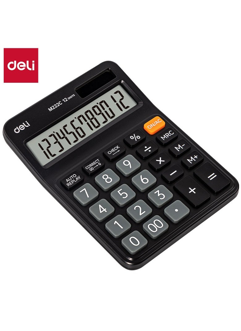 Deli - Deli EM222C Tiltable Desktop Calculator with 12-Digit Display, Dual Power (Solar/Battery), Anti-Slip Base & 3-Year Warranty - Image 1