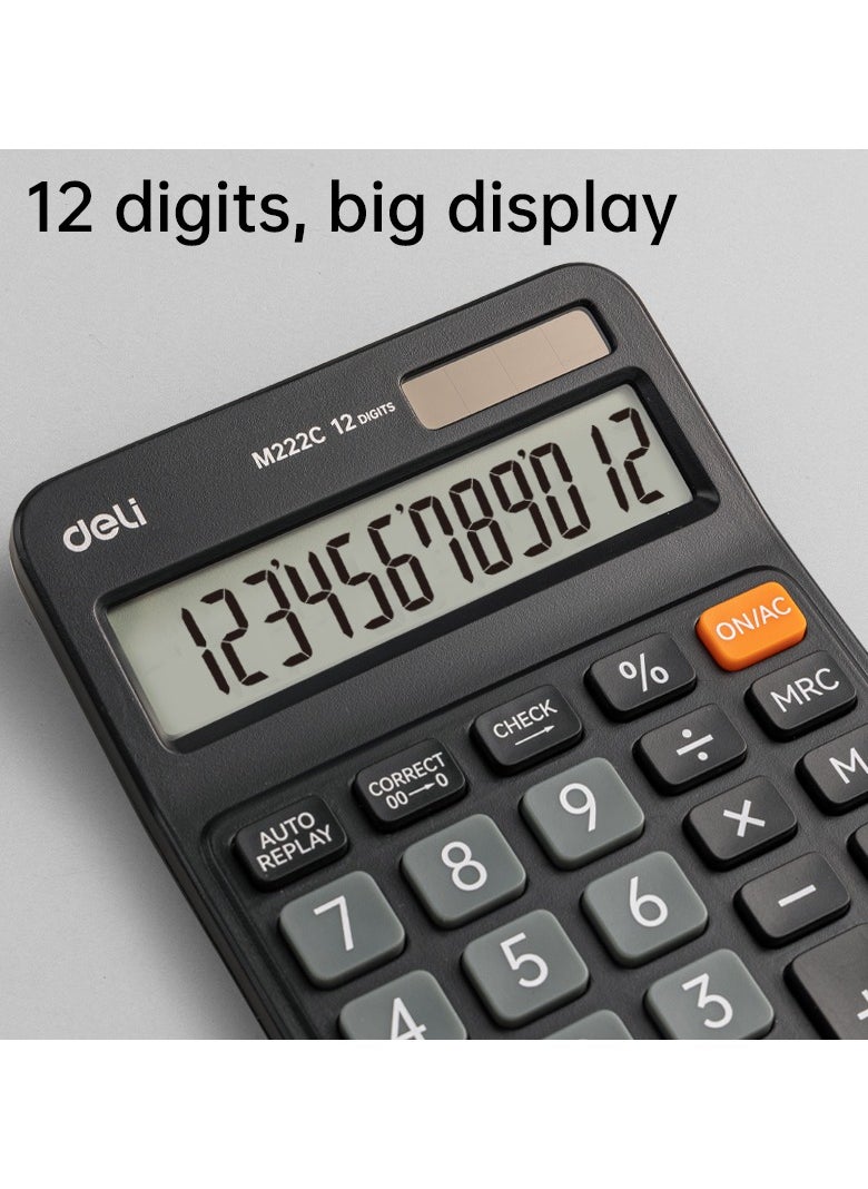Deli - Deli EM222C Tiltable Desktop Calculator with 12-Digit Display, Dual Power (Solar/Battery), Anti-Slip Base & 3-Year Warranty - Image 1
