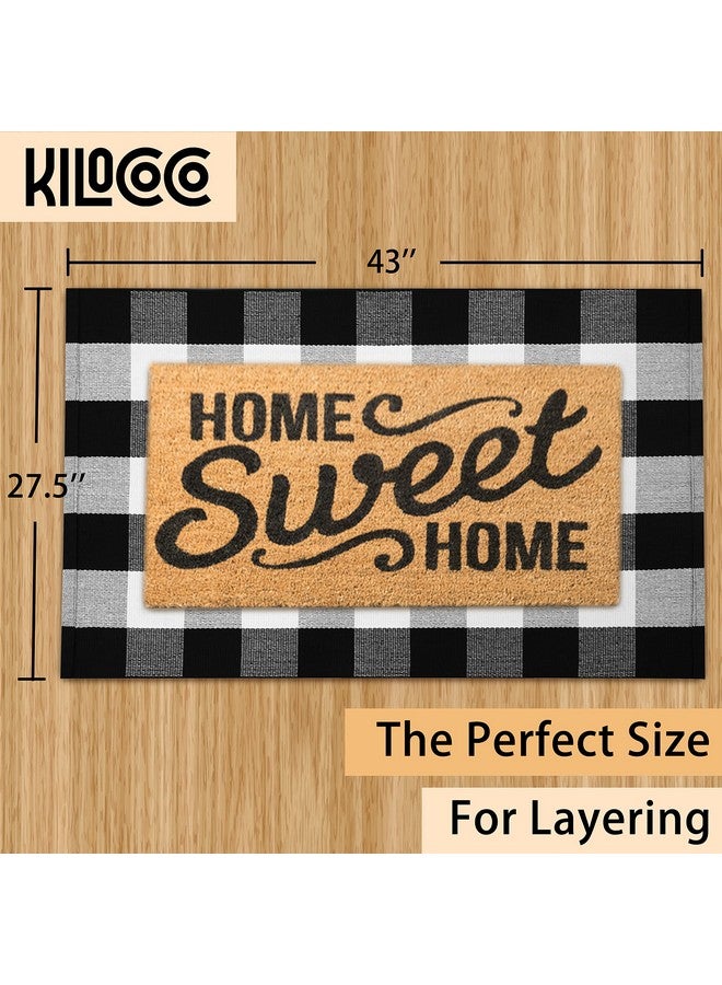 KILOCOCO KILOCOCO Buffalo Plaid Checkered Rug - Door Mat Outdoor, Black and White Outdoor, Cotton Washable Front Door Rug Layered Doormats for Front Porch/Farmhouse/Entryway, 27.5x43 Inches  - Image 2