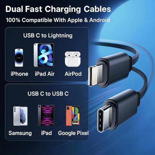 SARTE 4in1 Retractable car Charger with Dual USB Ports, Type-C Cable, Fast Charging and 6 Month Warranty. Compatible with iPhone, Samsung, Pixel, Tablets and AirPods. Compact Durable Design. - Image 5