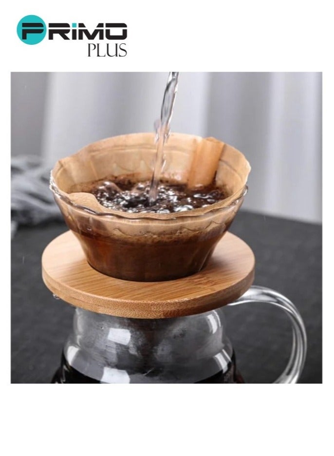 بريمو بلس كوب من الزجاج V60 بفلتر لتنقيط القهوة مع قاعدة مصنوعة من الخشب شفاف - Image 3