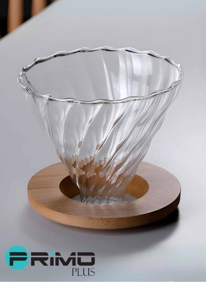 بريمو بلس كوب من الزجاج V60 بفلتر لتنقيط القهوة مع قاعدة مصنوعة من الخشب شفاف - Image 5