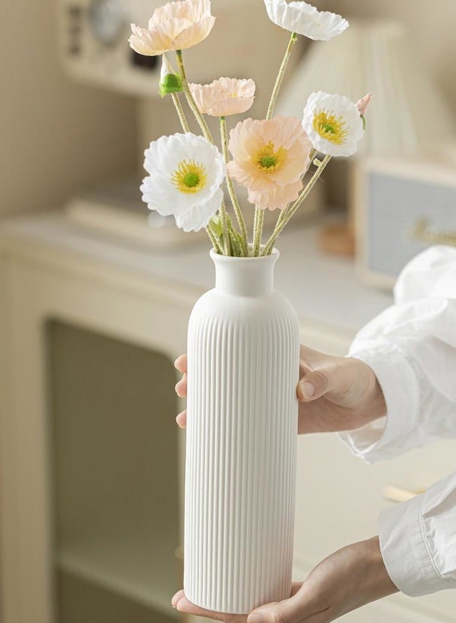 vaurcesa Modern Ceramic Vase Set, White Ribbed Matte Design, 3-Piece Decorative Vases for Home, Living Room, Office (White) - Image 4