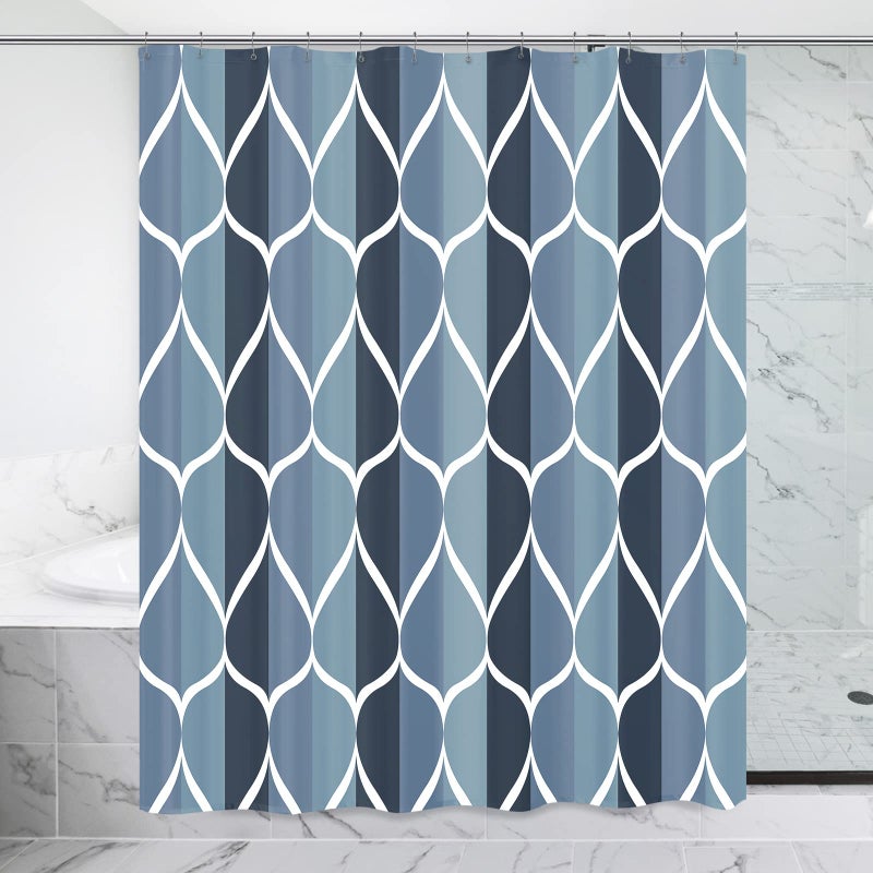 Gelbchu Aegean Blue Geometric Shower Curtain  Waterproof Design and Polyester  Quick-Drying  Weighted Hem  Blue Fabric Shower Curtains Set for Bathroom W 72 x H 72  Durable and Washable with 12 Hooks