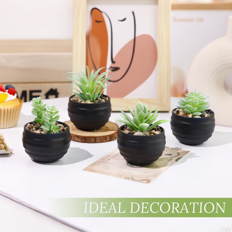 Der Rose Set of 6 Succulents Plants Artificial in Pots Small Fake Plants for Halloween Decorations Bedroom Living Room Office Shelf Black Bathroom Decor - Image 5